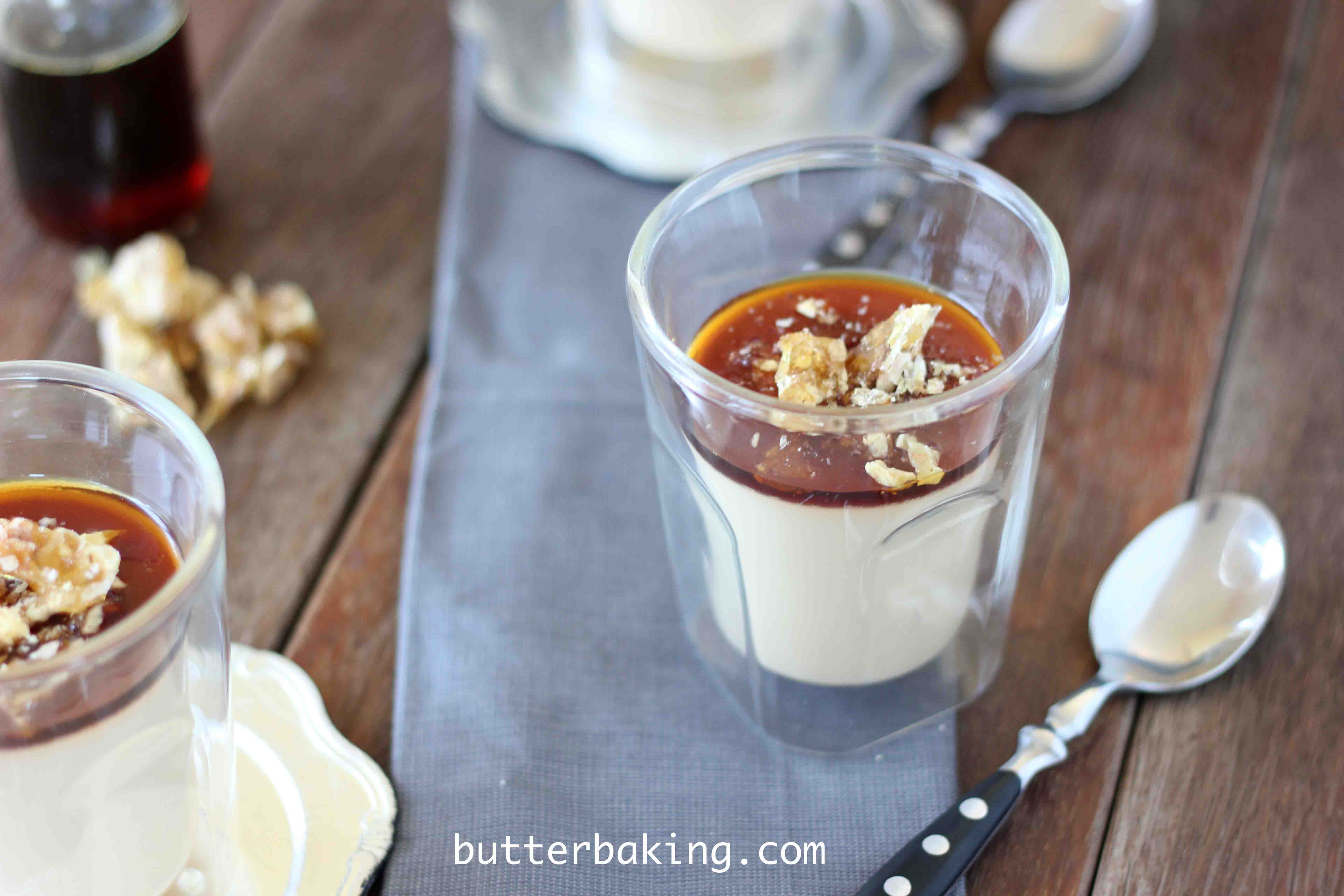 Coffee Caramel Panna Cotta with Walnut Praline | Butter Baking